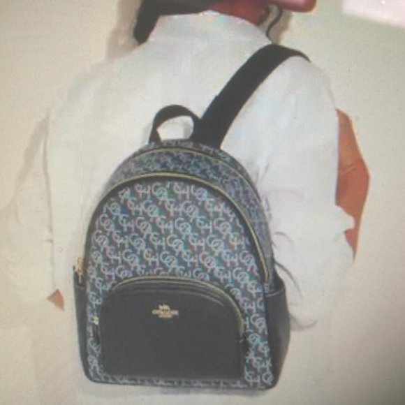 Coach Gold/Navy Court Backpack With Coach Monogram Print - Picture 14 of 14